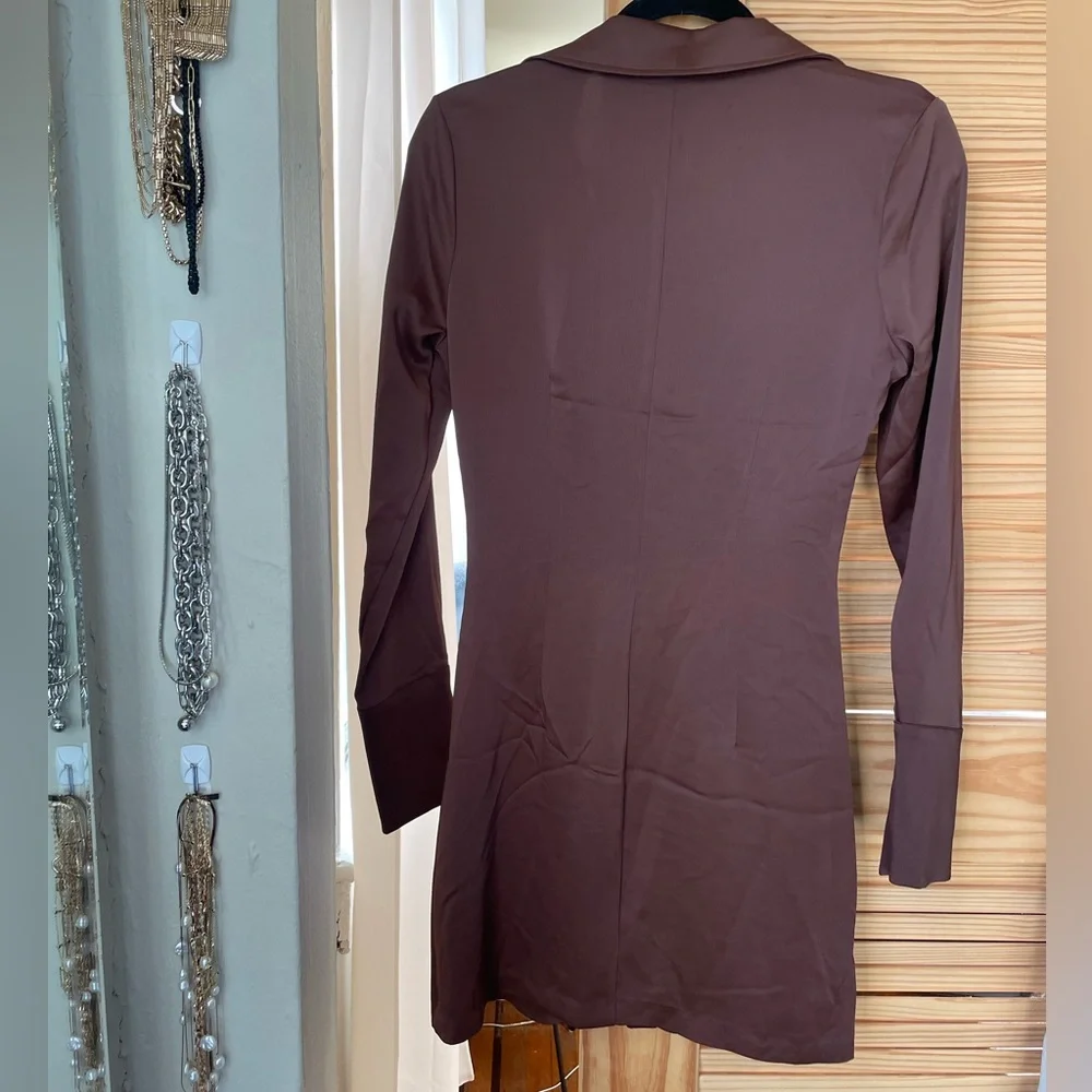 H&M long sleeve button down mini dress small brown - Picture 4 of 4